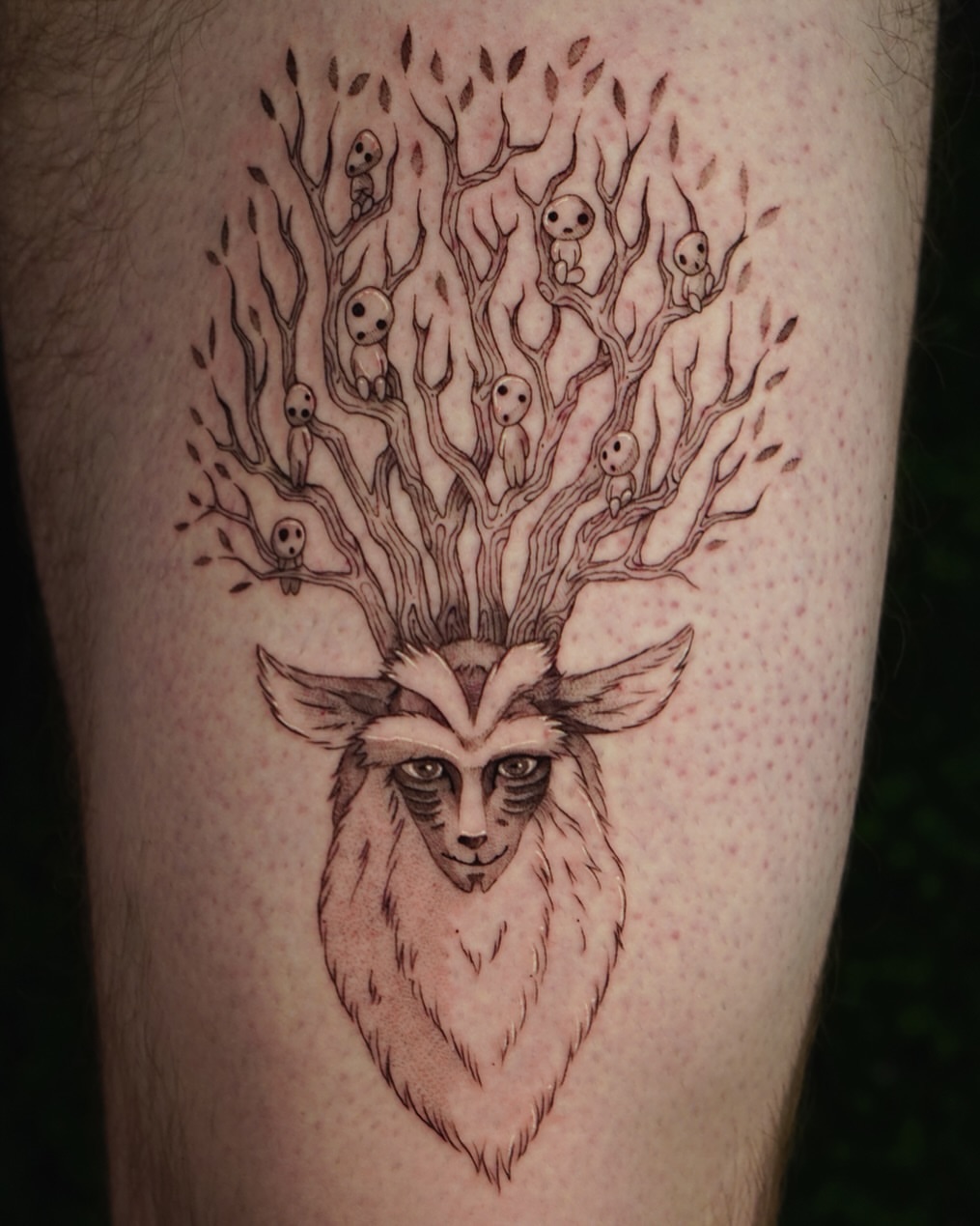 Deer with tree dotwork tattoo on the forearm by Stephanie Shortsleeve