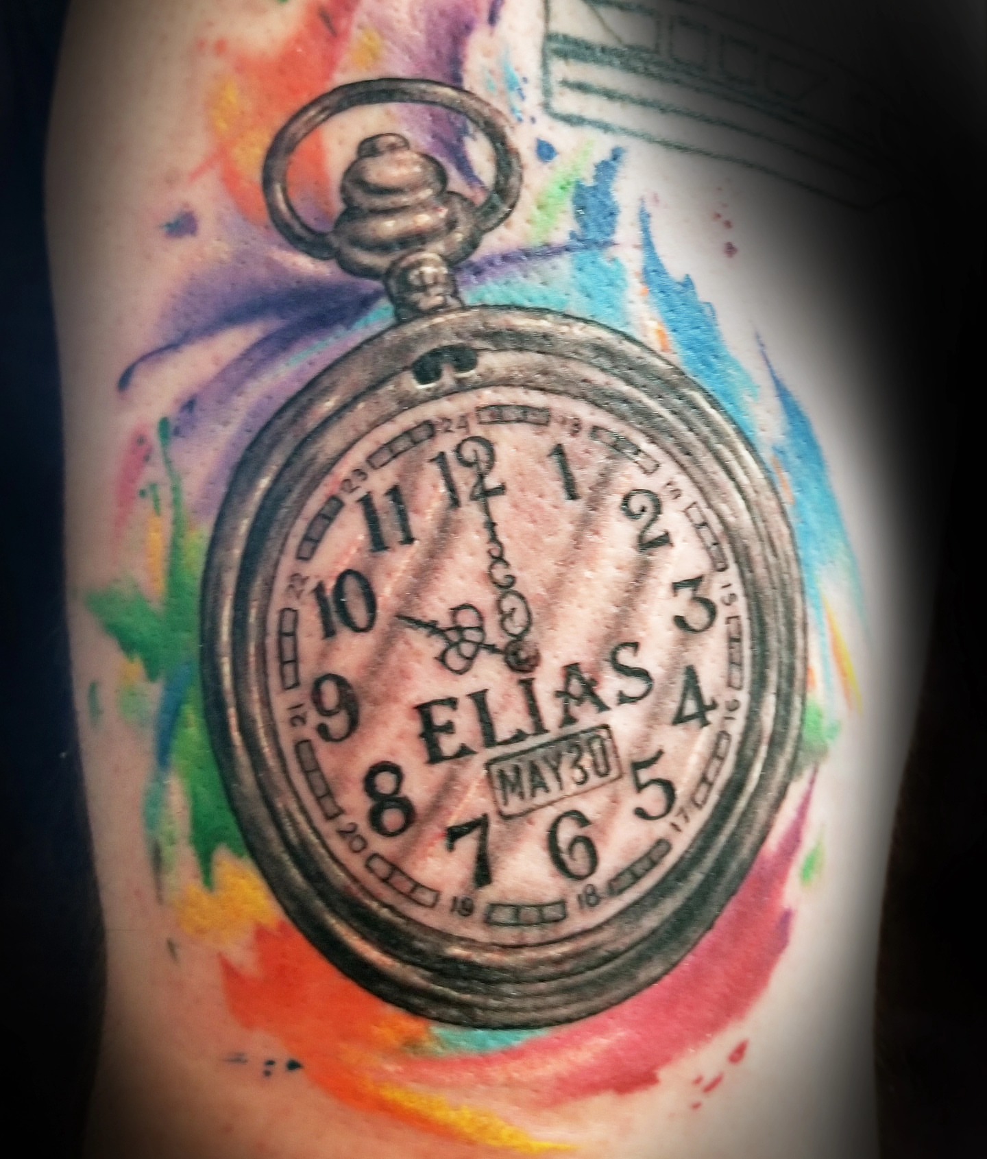 Pocket watch realism tattoo on the forearm by Martin Colonna