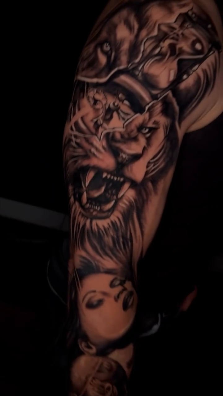 Lion and woman portrait realism tattoo by BillydaKid