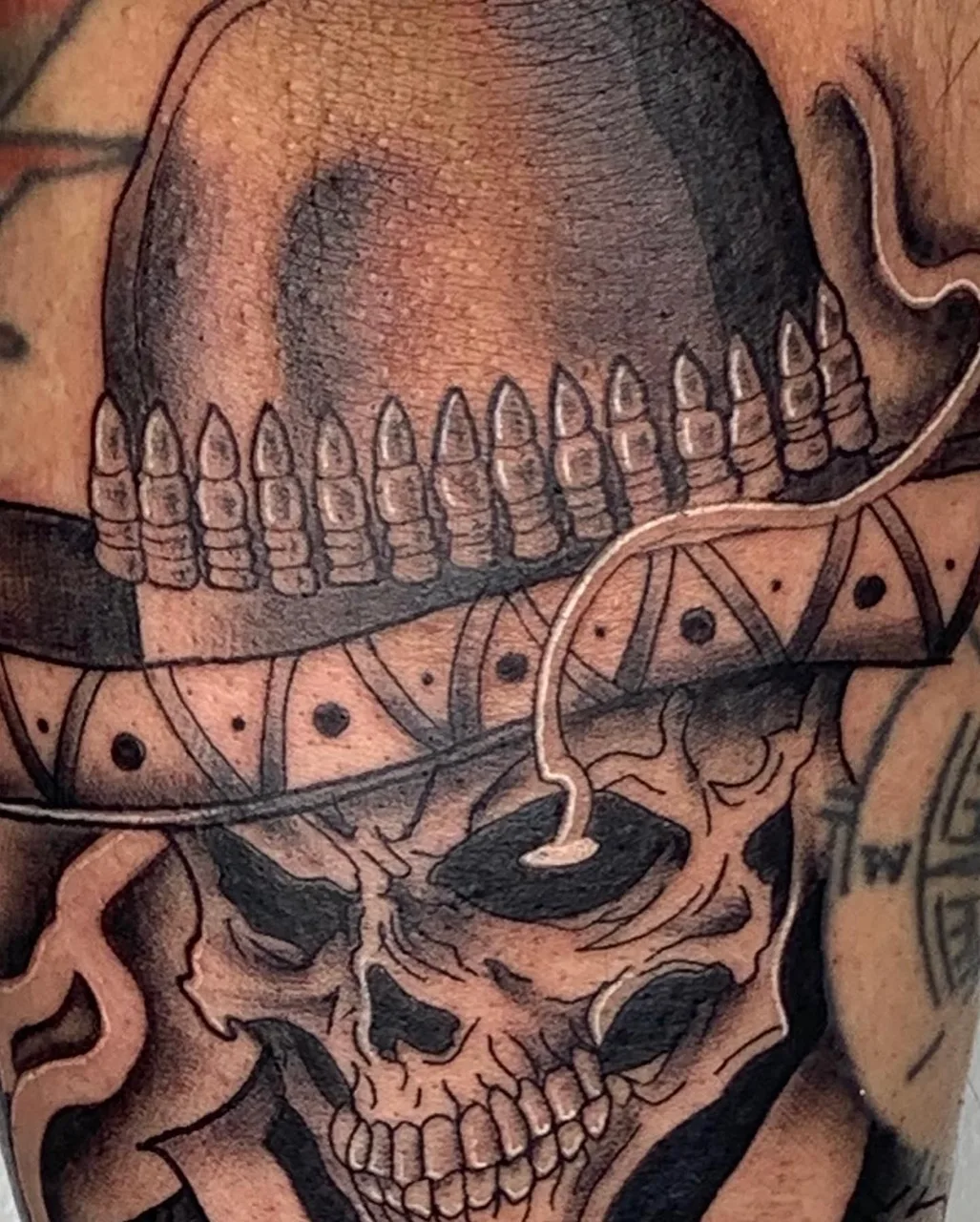 Skull with bullets realism tattoo on the forearm by Savana ☆
