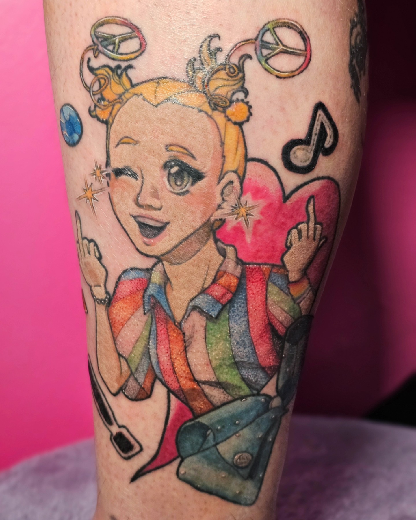 Cartoon girl illustrative tattoo on the forearm by Nikki 💀🌿