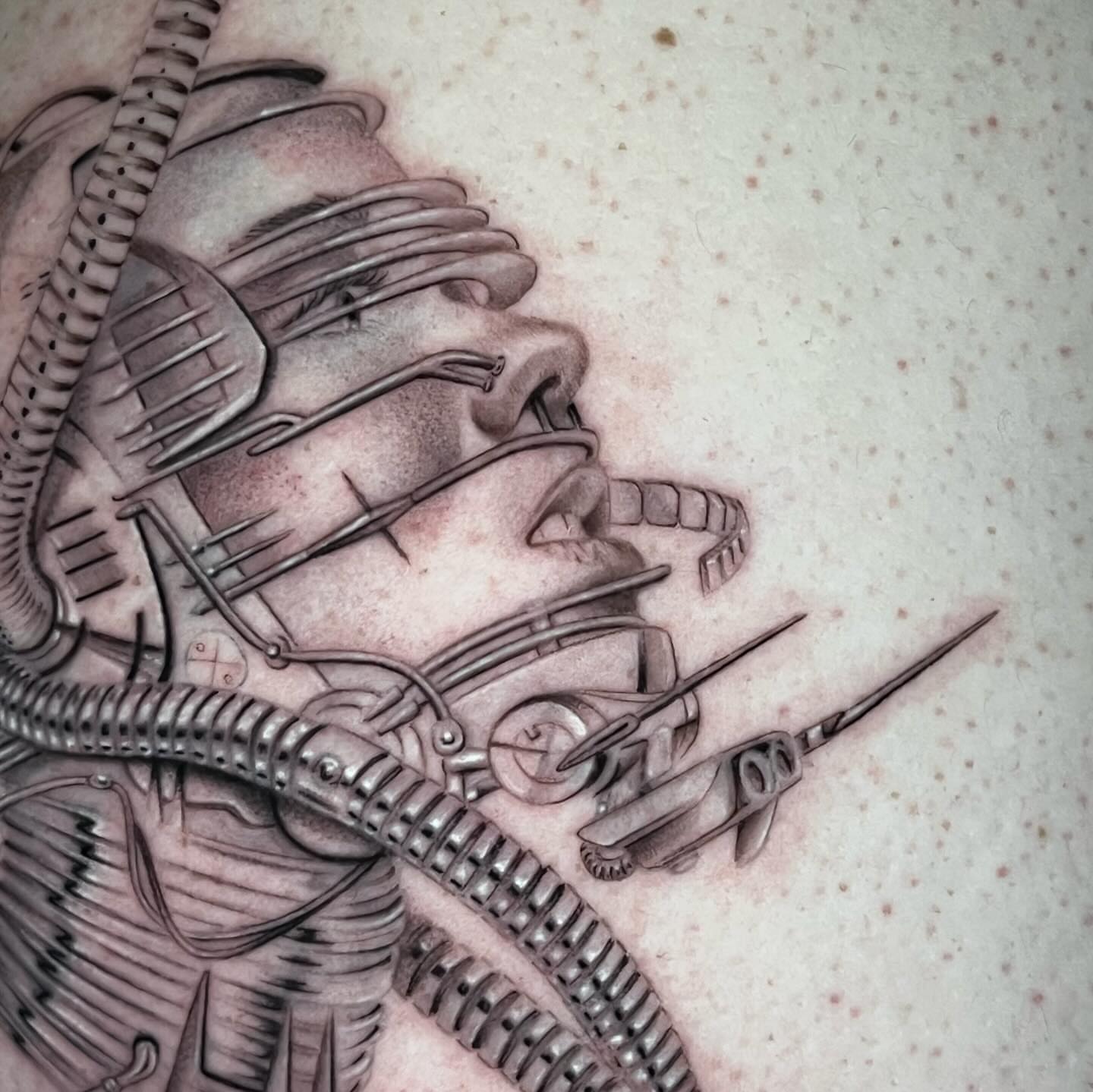 Cyborg head realism tattoo by Single Needle ๐ชฉ
