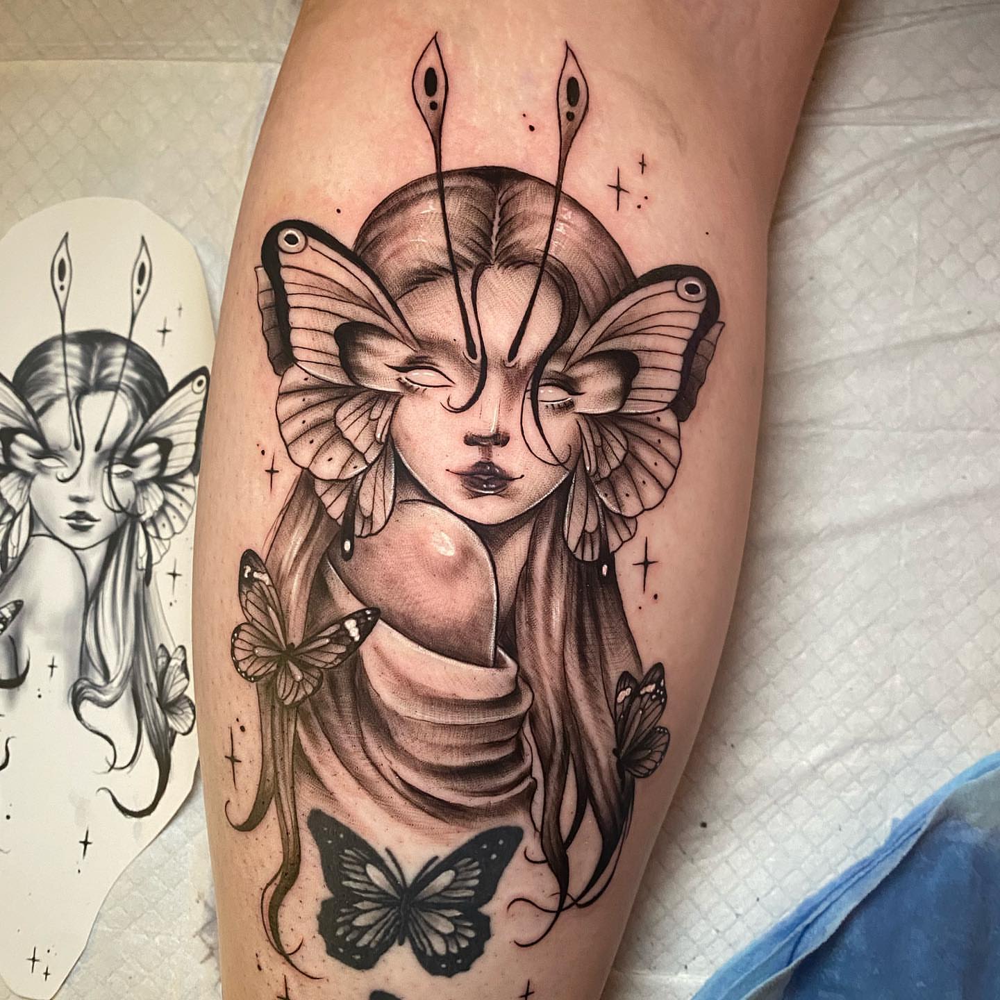 Fairy realism tattoo on the thigh by Tattertot