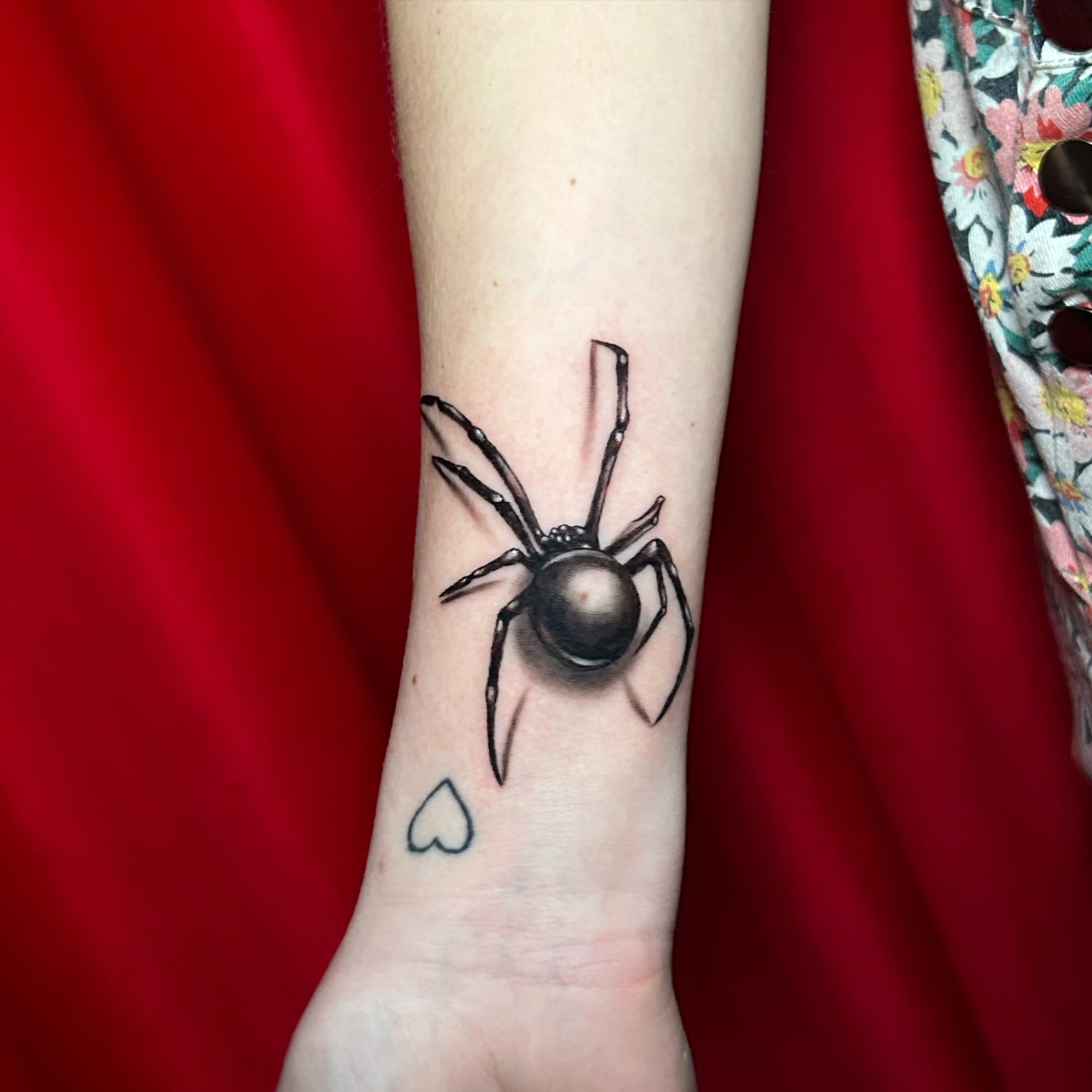Spider realism tattoo on the forearm by Tiffany Bauer