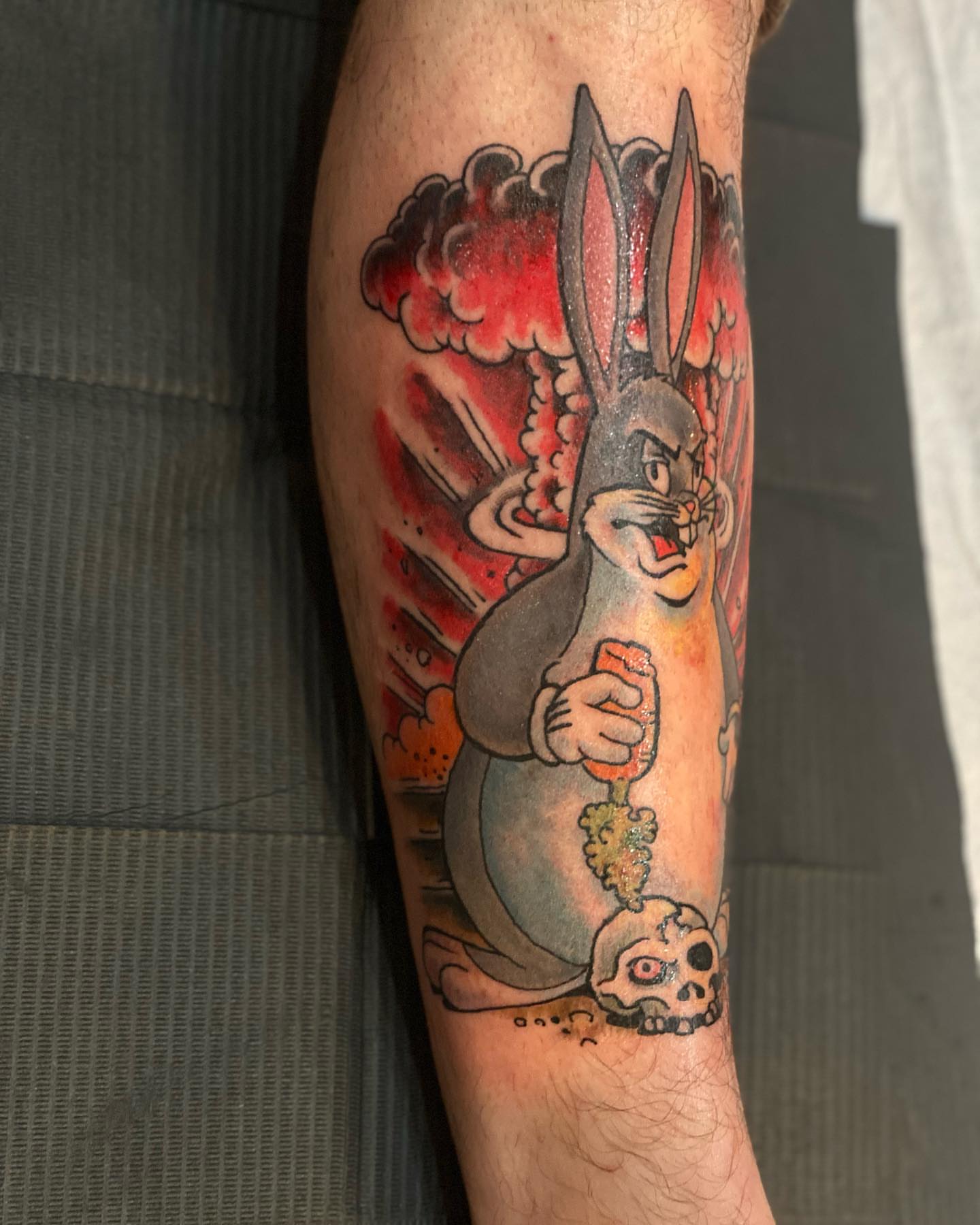 Looney tunes rabbit American traditional tattoo on the forearm by Christopher Sanders