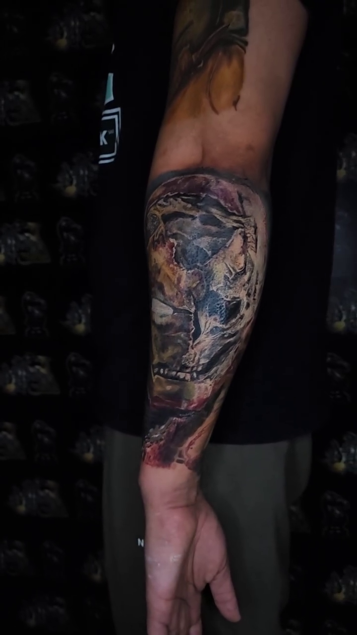 Tattoo by @antmantattoos — dark_realism, black_and_grey