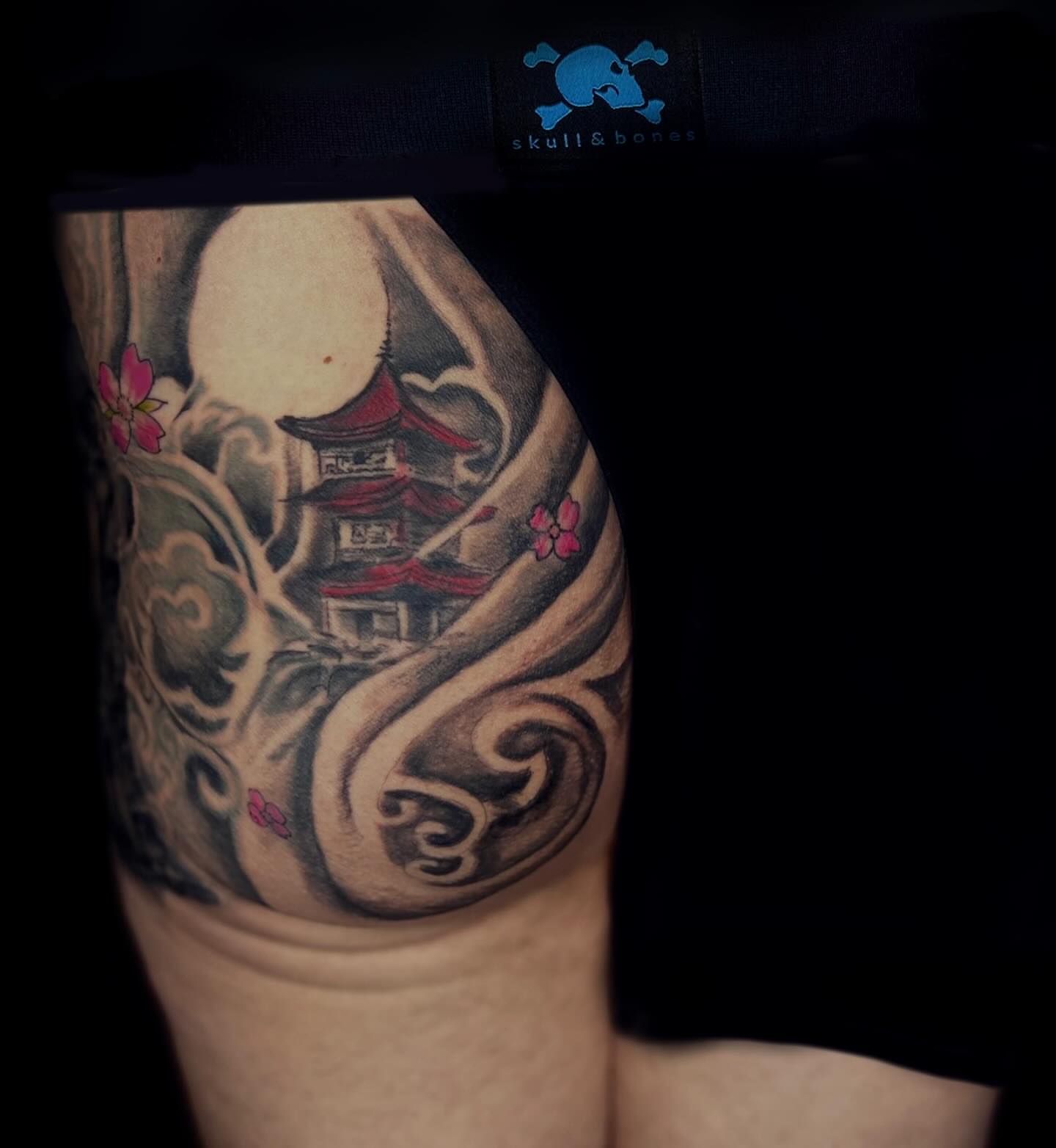 Cherry blossoms and pagoda japanese irezumi tattoo on the forearm by Asia Rene Tattoos👑