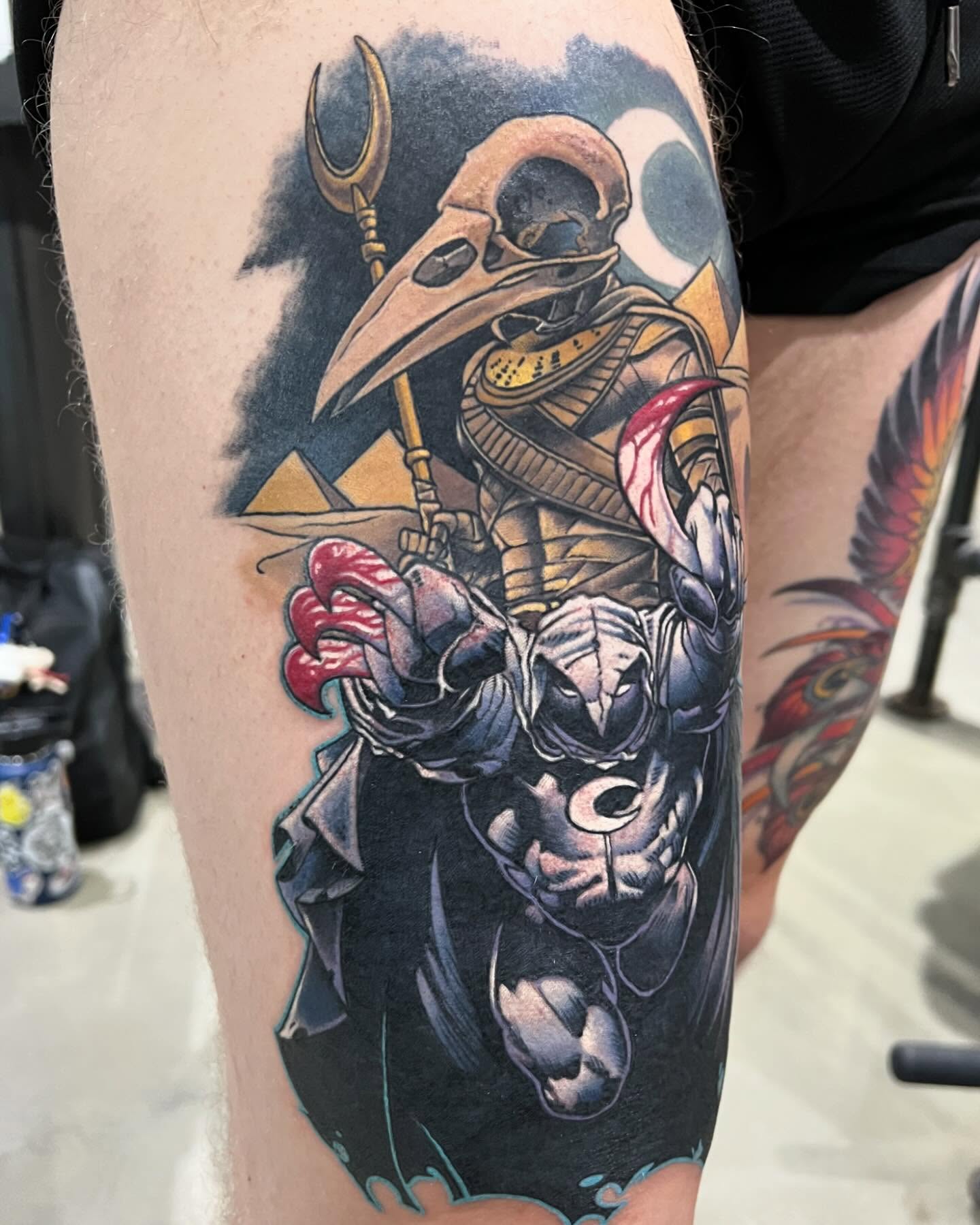 Cosmic warrior dark realism tattoo on the forearm by Walter Frank