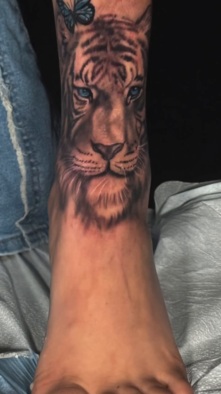 Tiger and butterfly realism tattoo by David Mariscal
