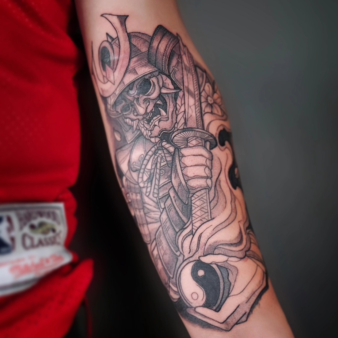 Samurai warrior realism tattoo on the forearm by Johnathan Nguyen