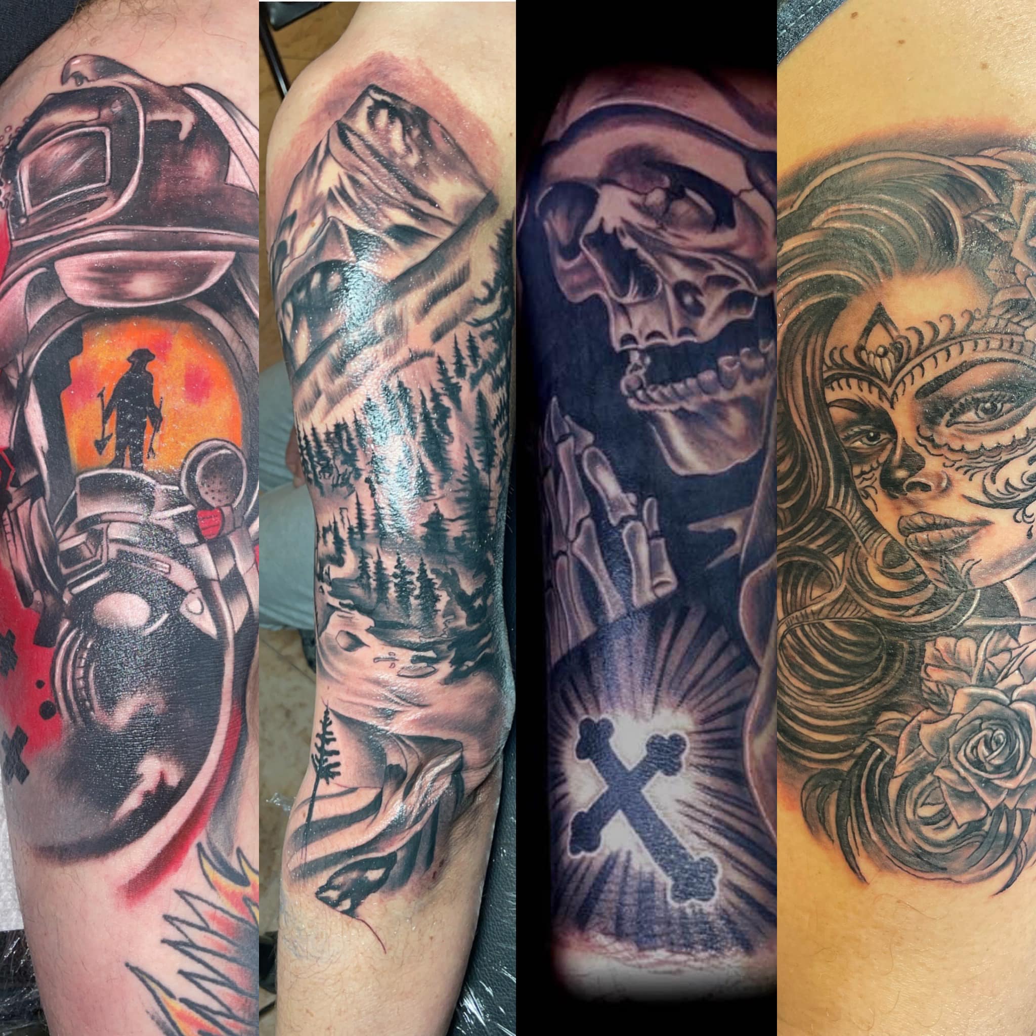 Motorcycle helmet American traditional tattoo on the forearm by Bryant Ramirez
