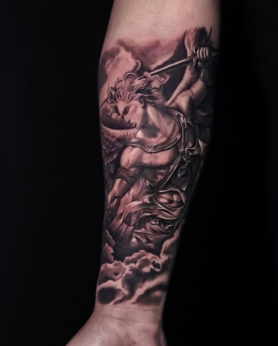 Angel with sword realism tattoo on the forearm by ✝️ Nicholas Fernandez ✝️