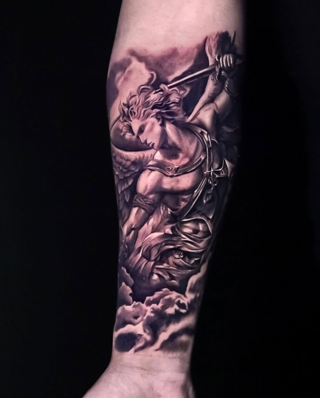 Angel with sword realism tattoo on the forearm by ✝️ Nicholas Fernandez ✝️
