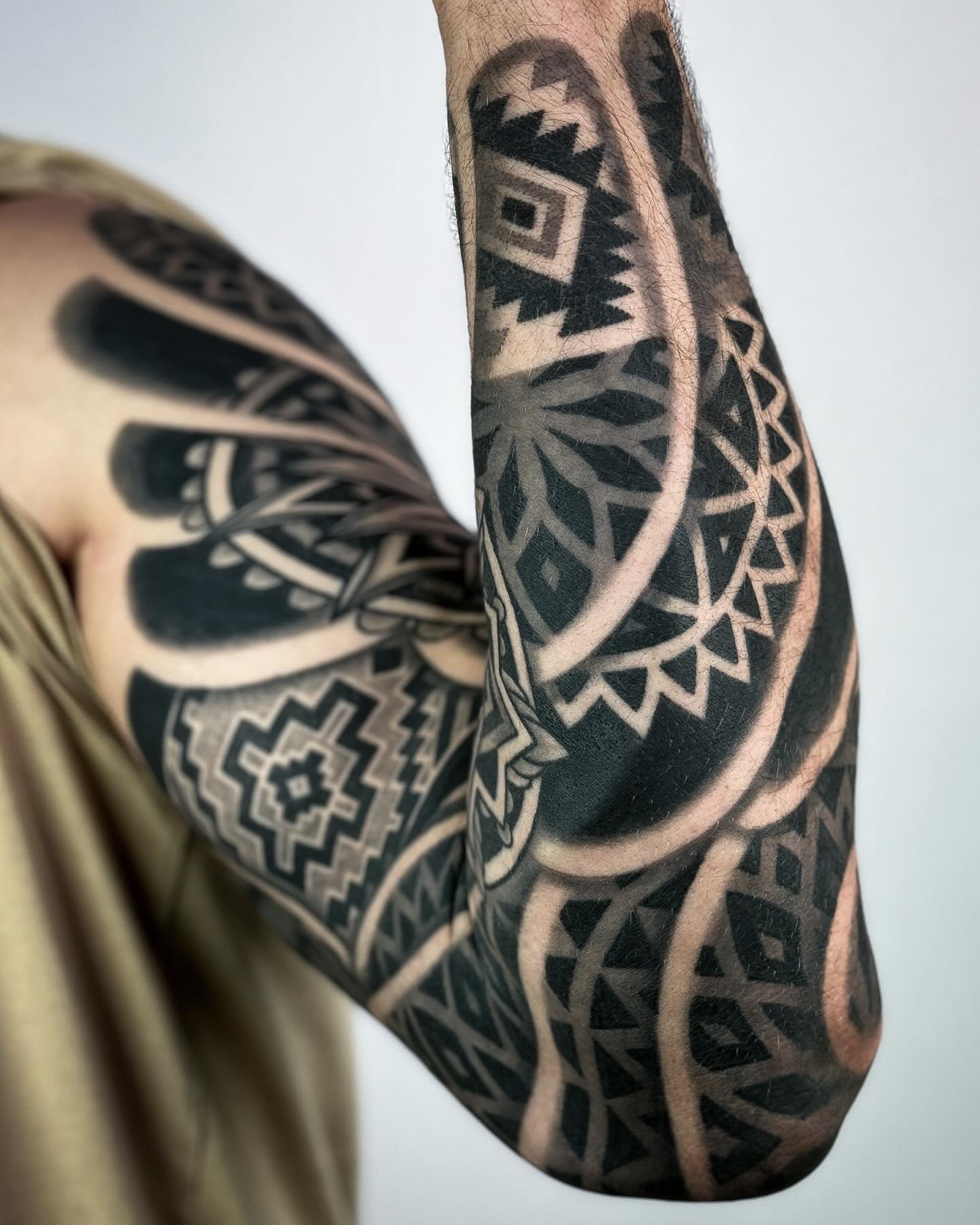 Geometric patterns geometric tattoo on the forearm by Aries Rhysing, Wheat Ridge, Colorado
