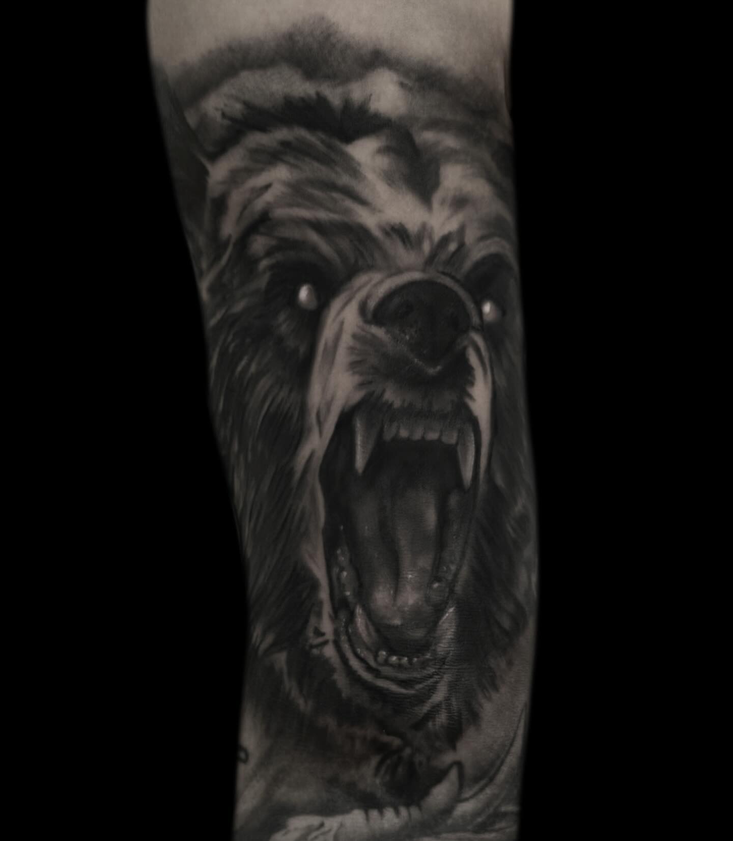 Bear realism tattoo on the forearm by Jen Bean, Richmond, Virginia