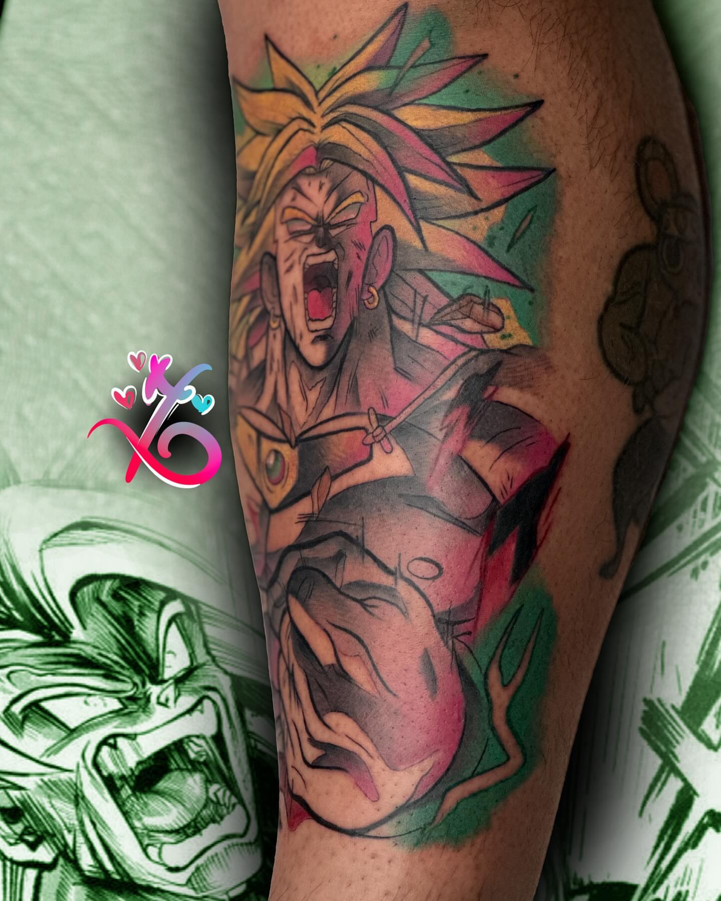 Angry character anime tattoo on the forearm by Keyon J