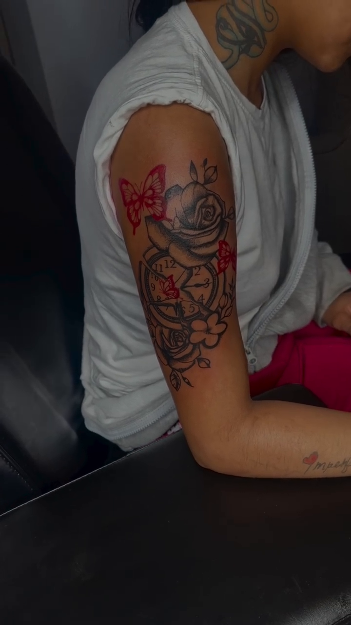 Rose and compass with bow neo-traditional tattoo by Bay Area Tattoo Artist ✍🏽