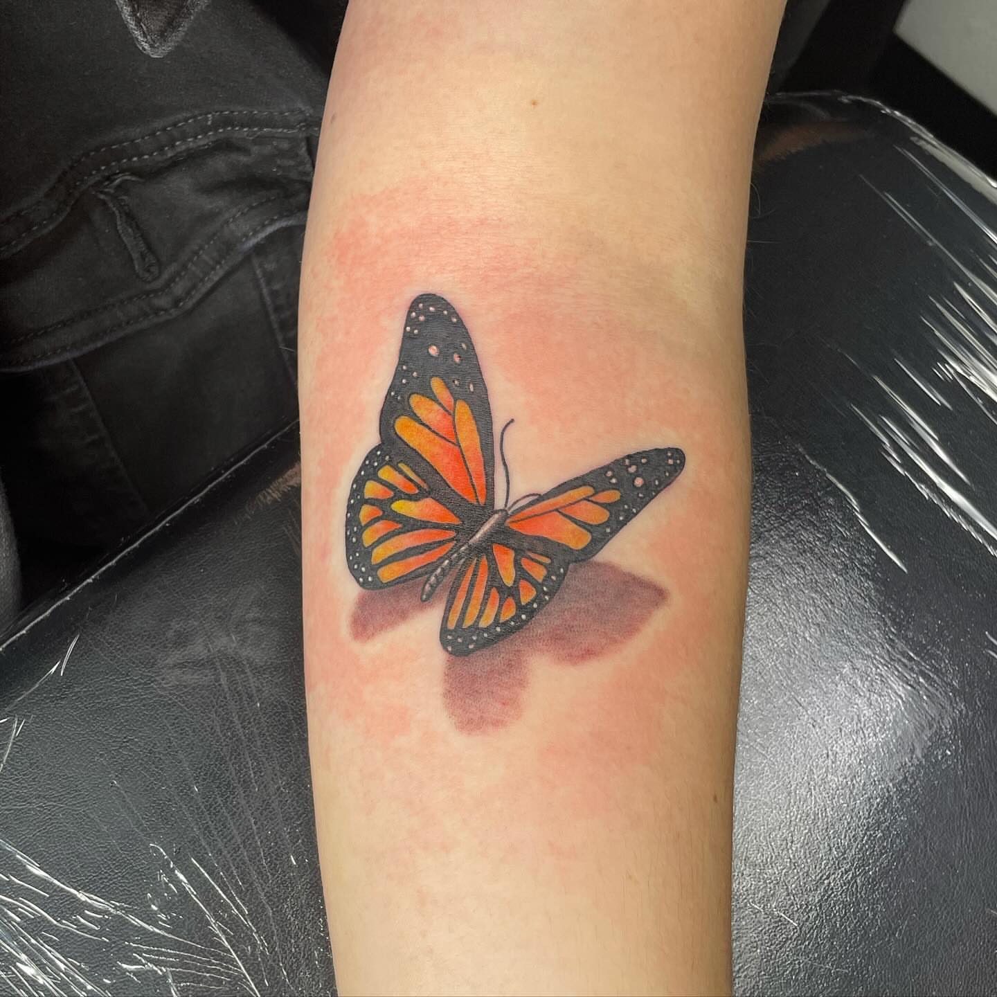Monarch butterfly dotwork tattoo on the forearm by Las Vegas Tattoo Artist