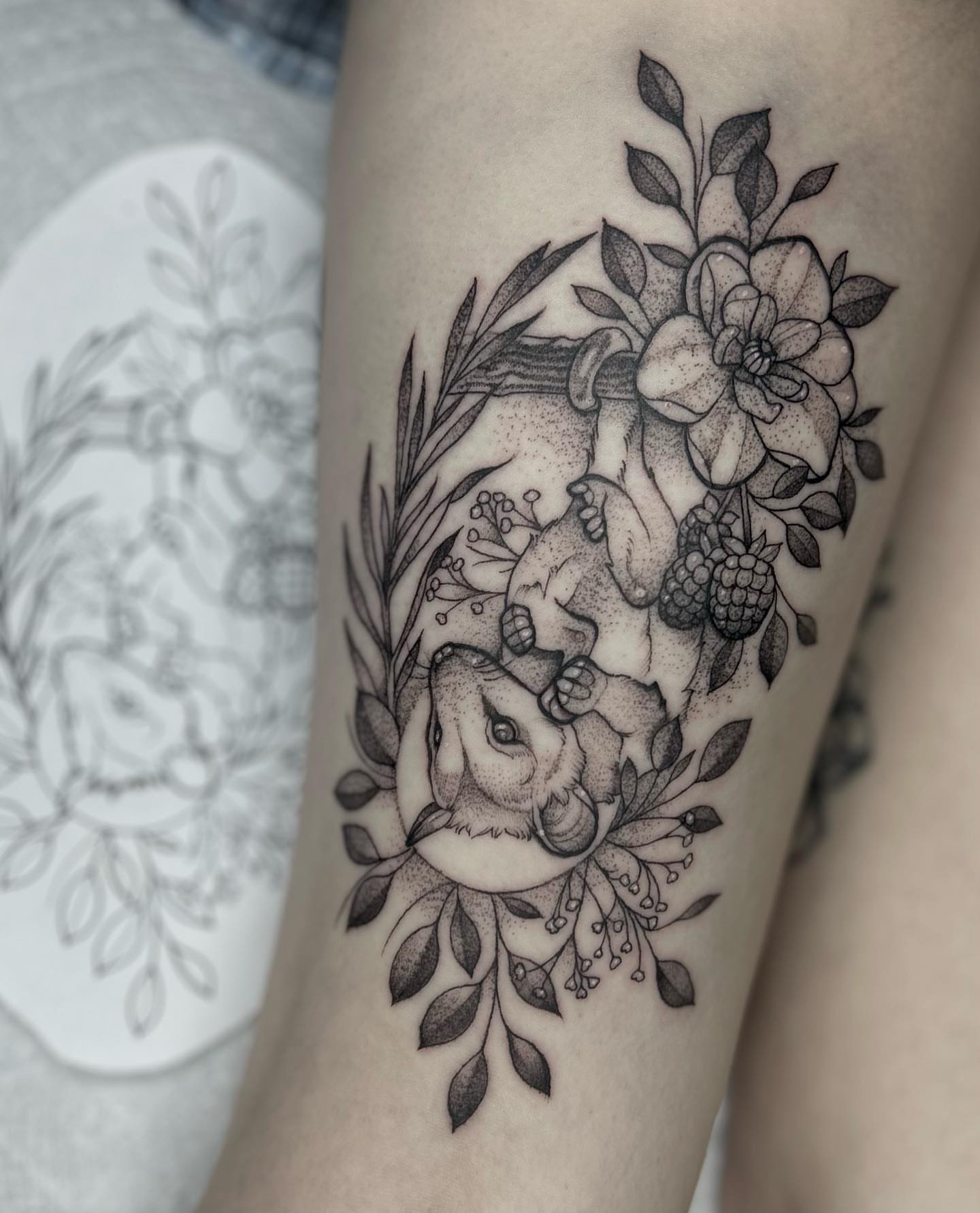 Tattoo by @lovelytattooing — dotwork, black_and_grey