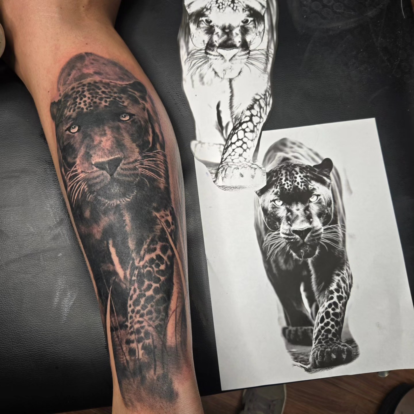 Leopard realism tattoo on the forearm by David Johnson