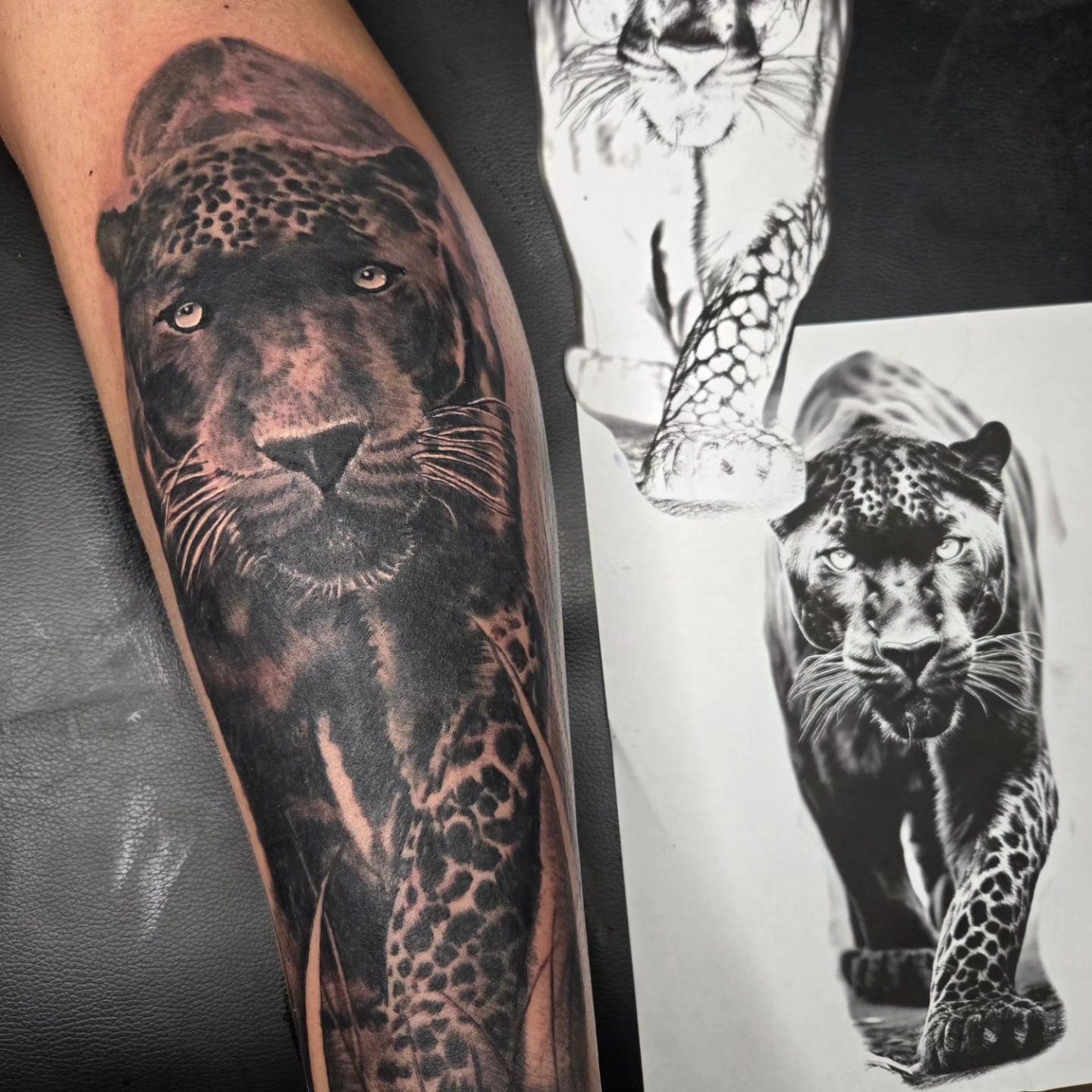 Leopard realism tattoo on the forearm by David Johnson