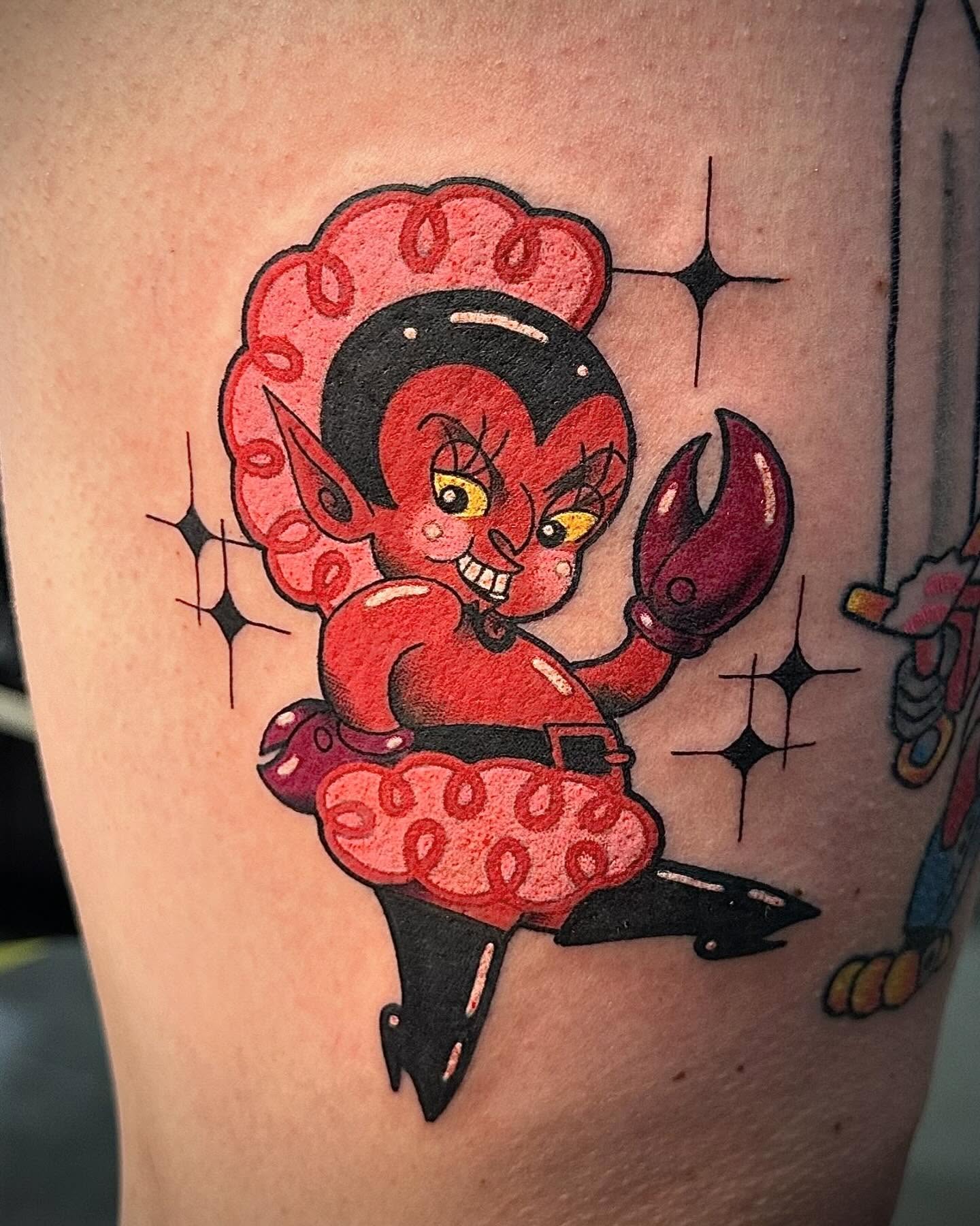 Devil character American traditional tattoo on the thigh by ♥ Brynn Allyn ♥