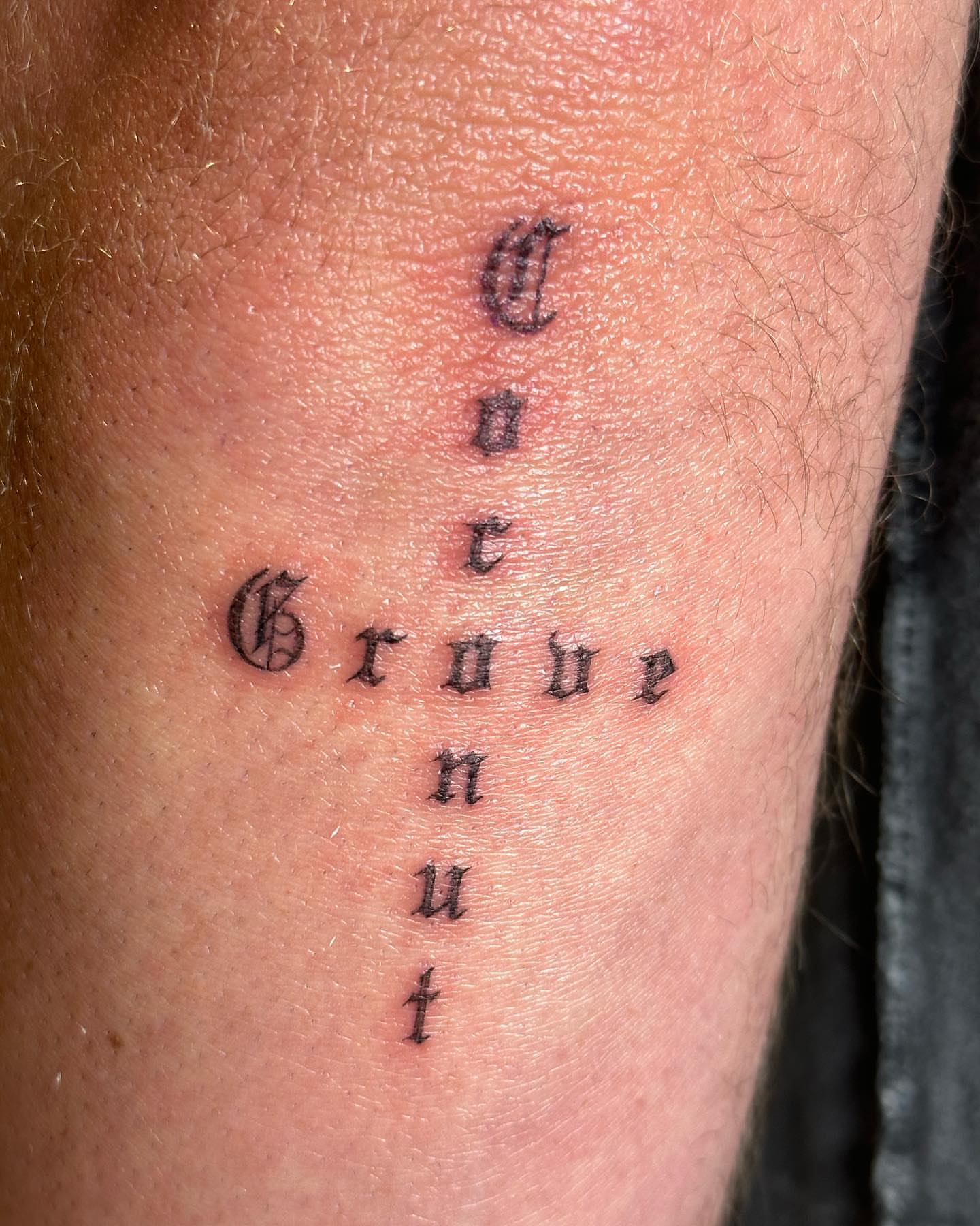 Grove nut lettering script tattoo on the forearm by @taravychi