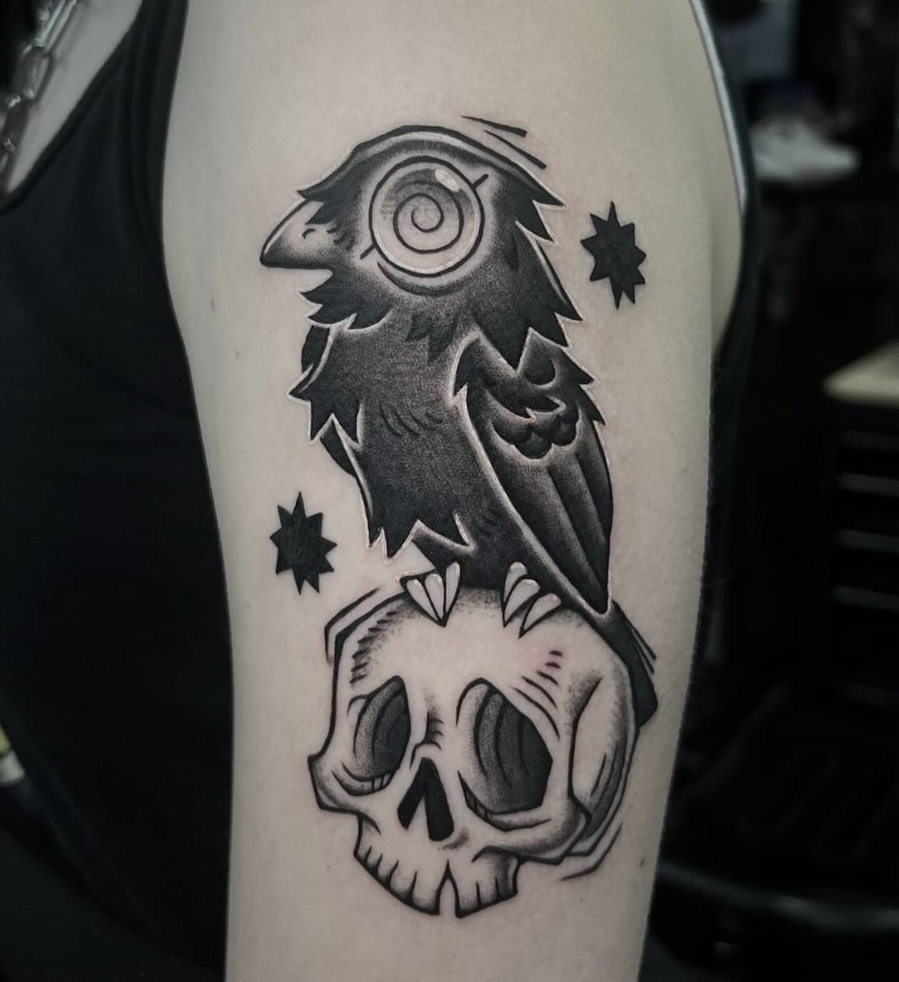 Owl and skull American traditional tattoo on the forearm by π»ππππ β½ πΏππππ, Franklin, Tennessee