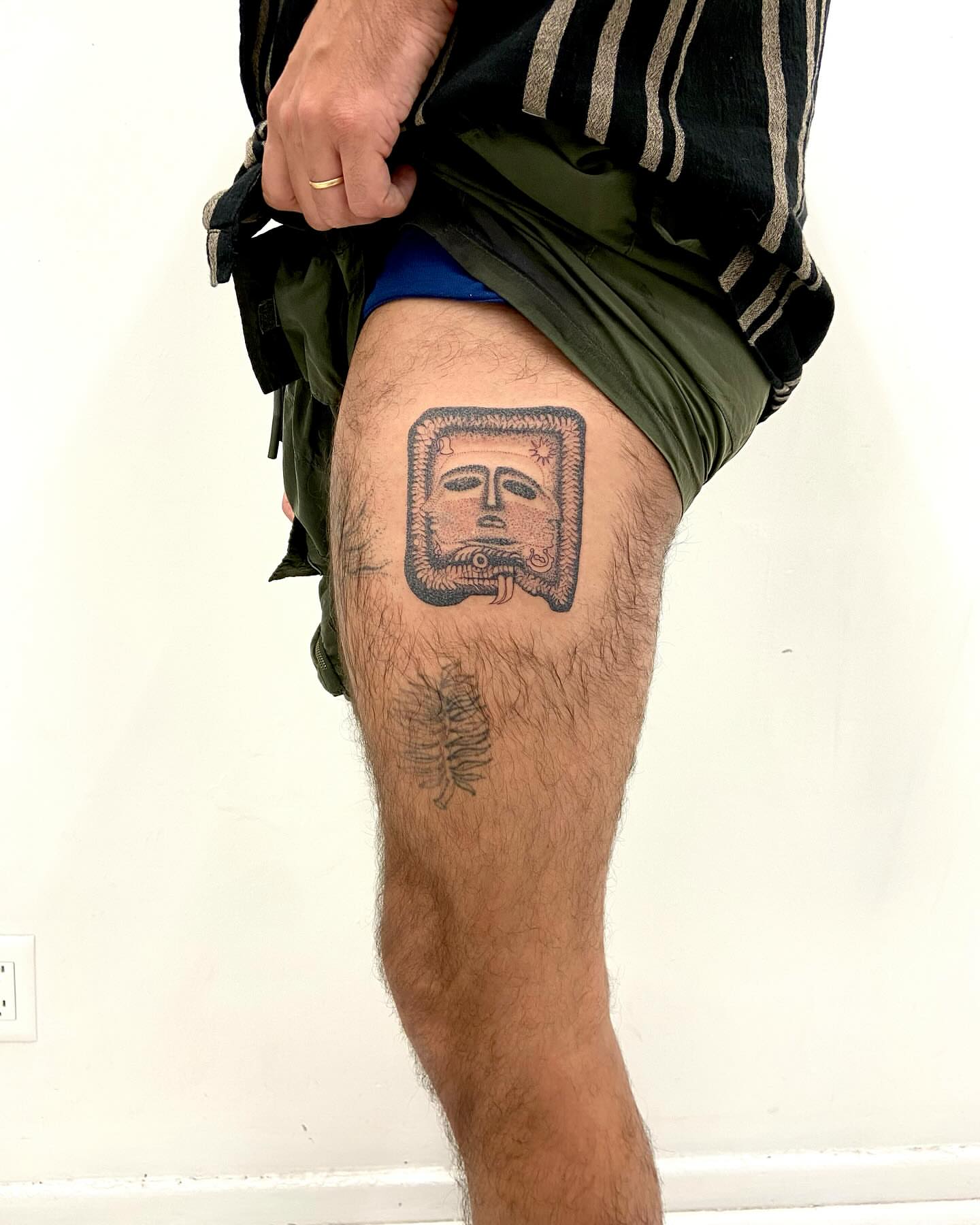 Mask black and grey tattoo on the thigh by ∘≁≀Gæish∀ ⍕ ◯⊂ⅇl⌾tl≀≁∘