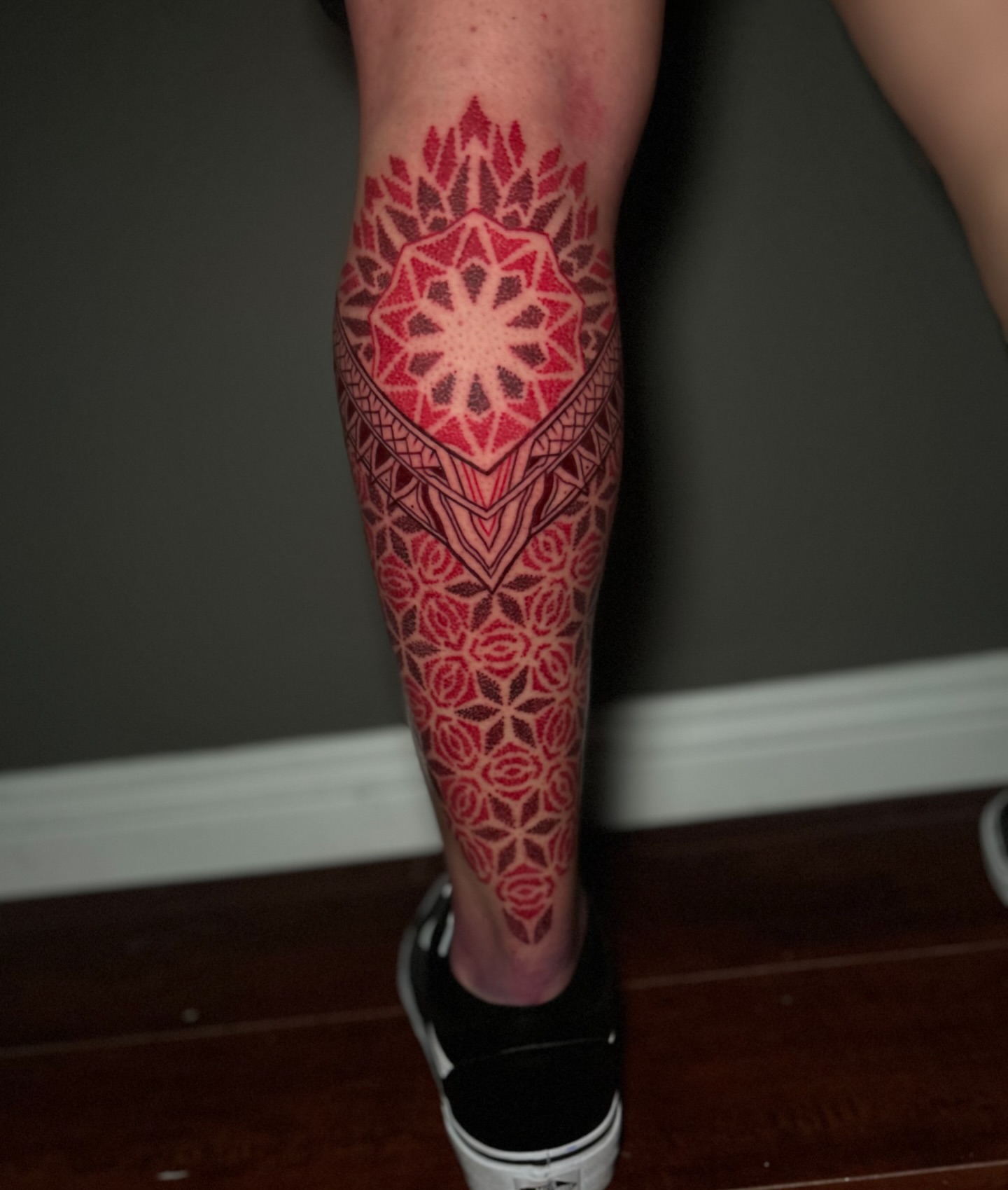 Geometric mandala geometric tattoo on the calf by Eric Hare