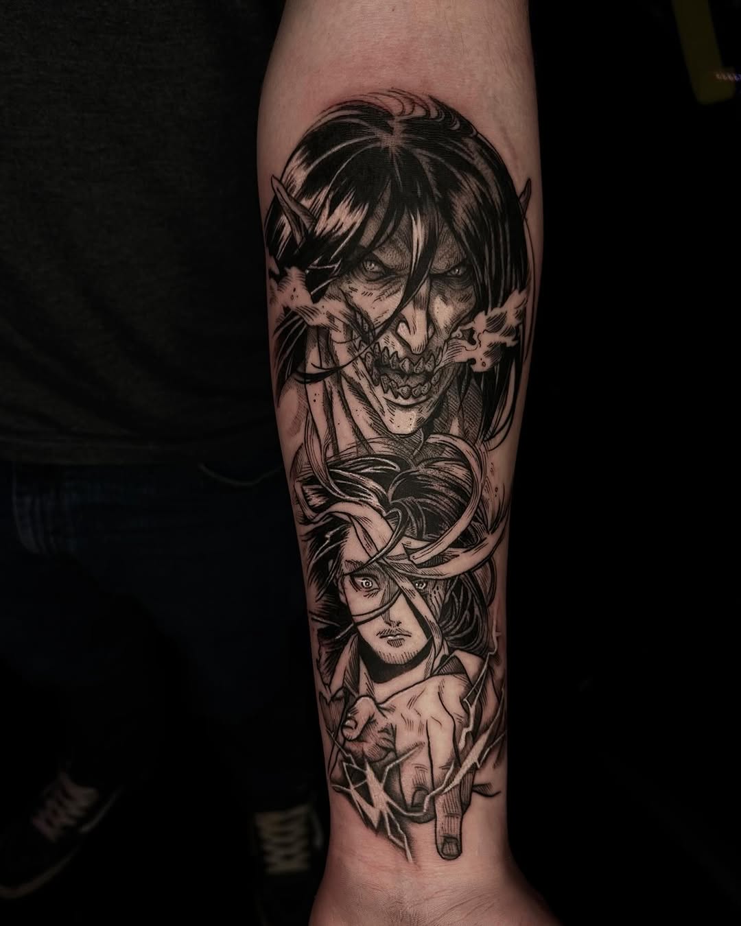 Tattoo by @petaltattoo โ anime, black_and_grey
