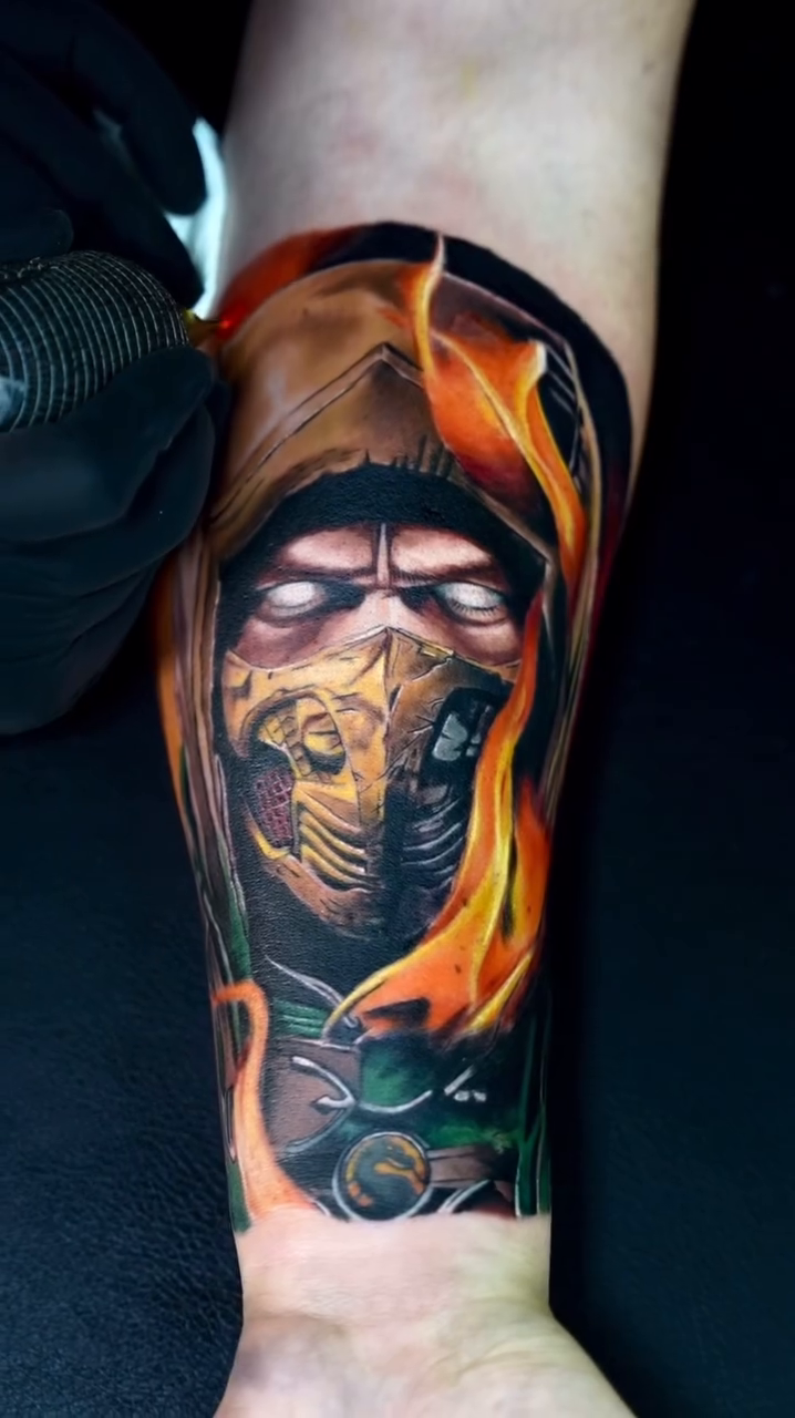 Scorpion from Mortal Kombat realism tattoo by Binn Binn - Houston Tattoo Artist