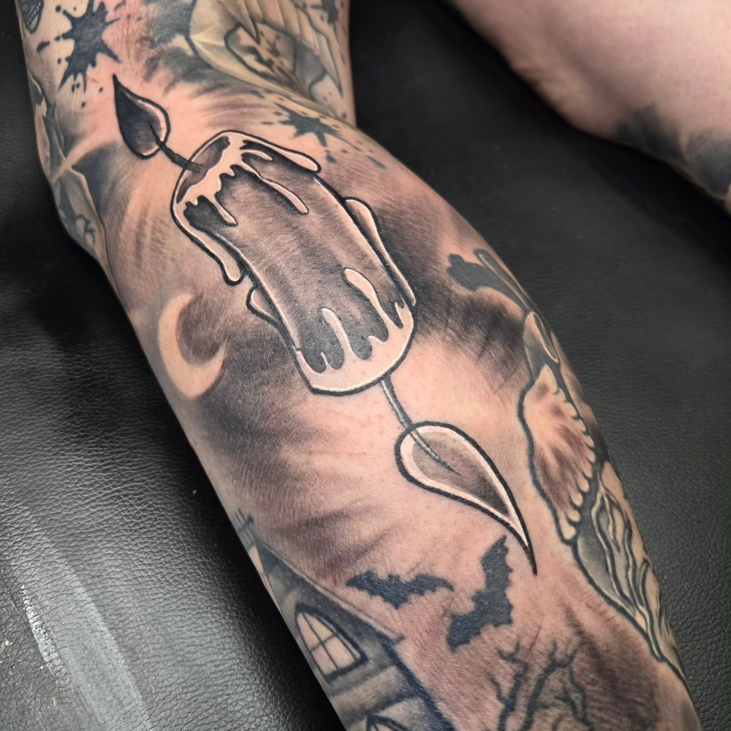 Ice cream cone American traditional tattoo on the forearm by David Johnson