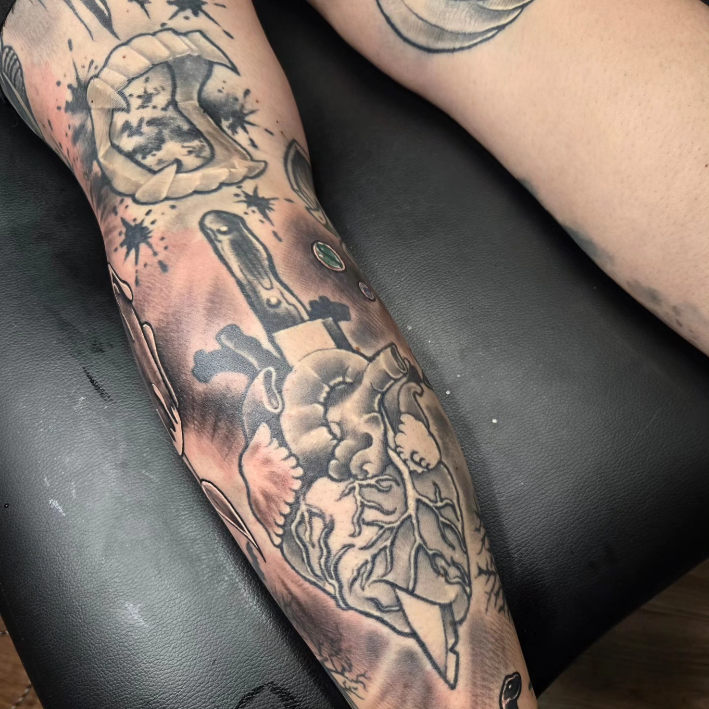 Religious iconography American traditional tattoo on the forearm by David Johnson