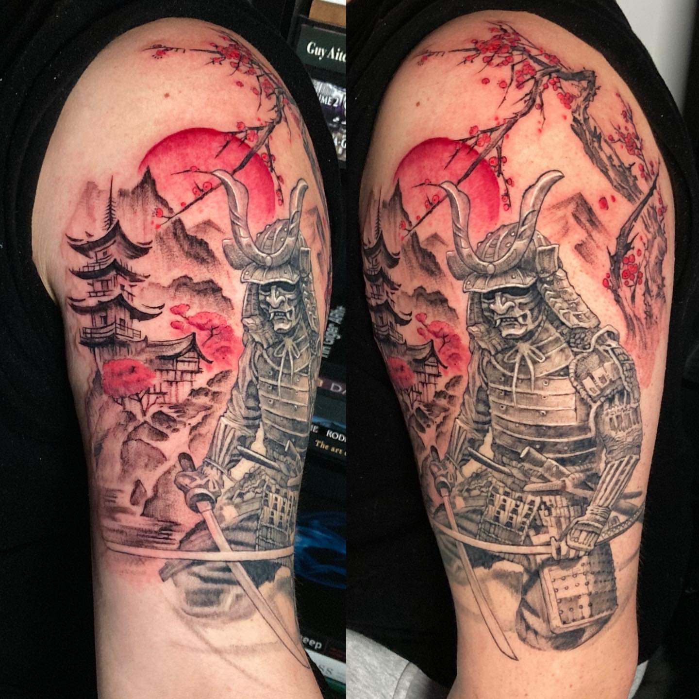 Samurai warrior japanese irezumi tattoo on the shoulder by Jason Wheelwright