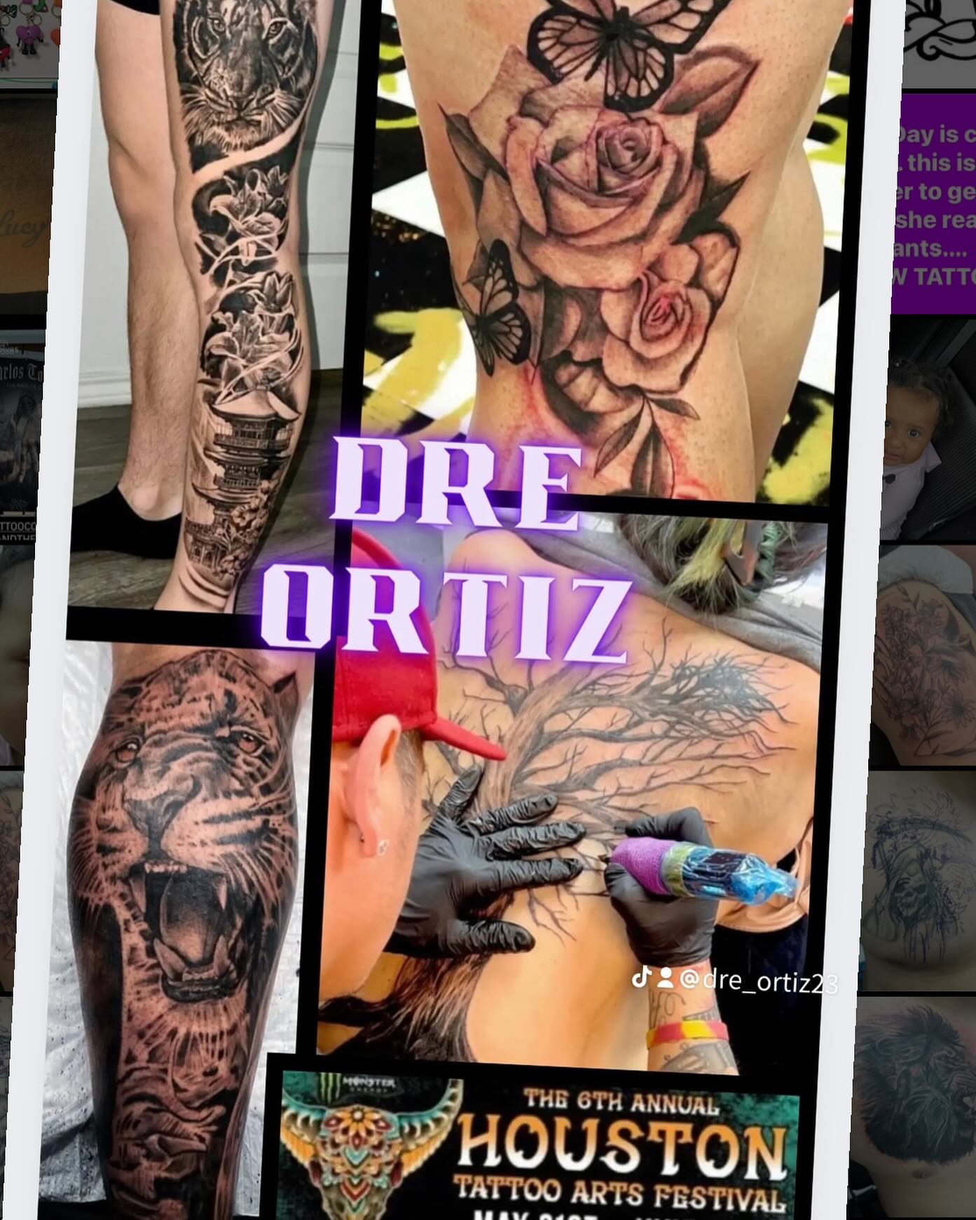 Tiger realism tattoo on the upper arm by Dre Ortiz