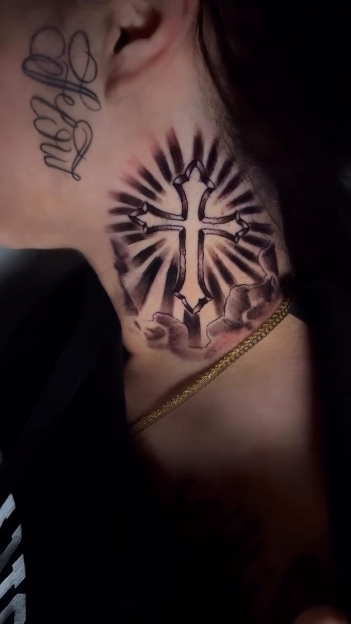 Cross with sunburst realism tattoo by J.diaz🎖️
