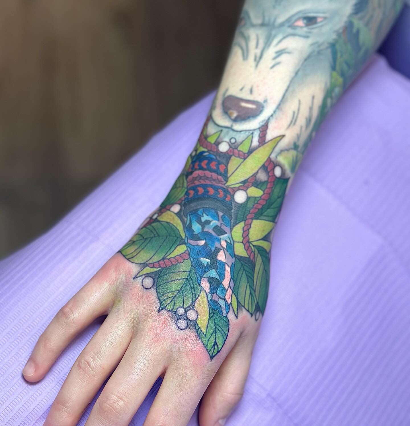 Wolf and dreamcatcher dotwork tattoo on the forearm by ♥ Brynn Allyn ♥
