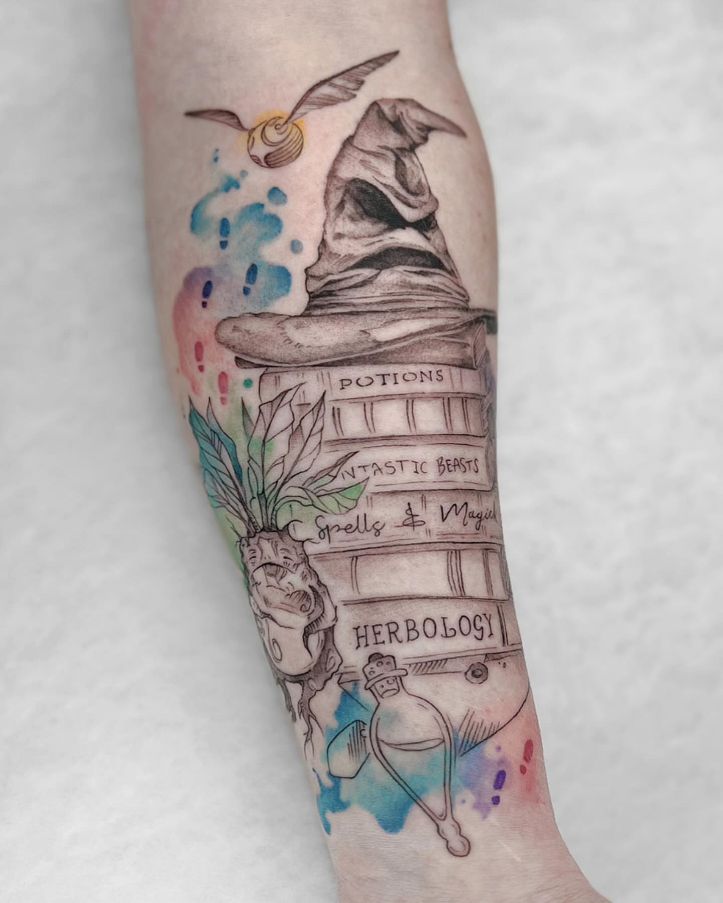 Tattoo by @jaxntheboxtattoos — watercolor, illustrative