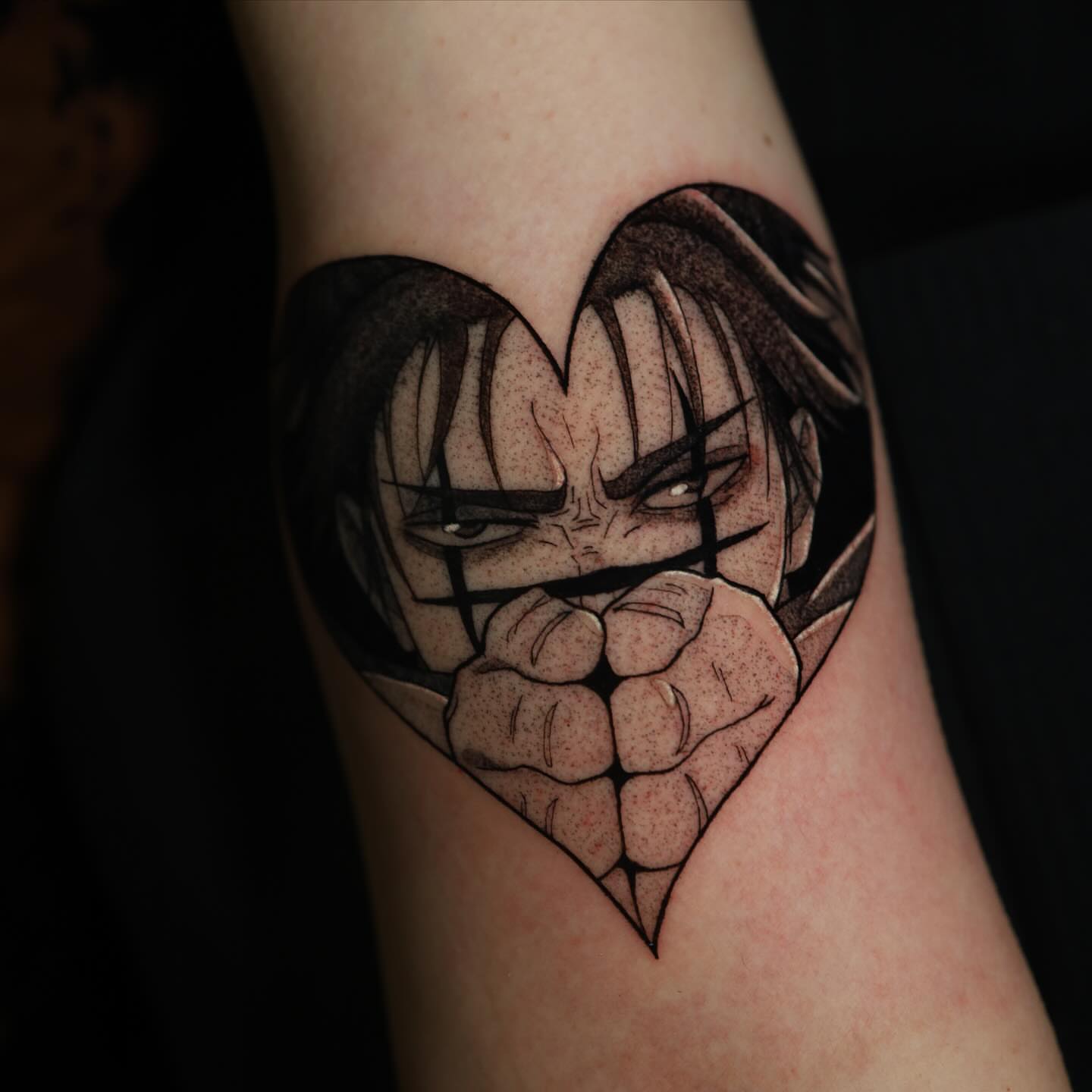 Heart-shaped face realism tattoo on the forearm by Dana, Phoenix, Arizona