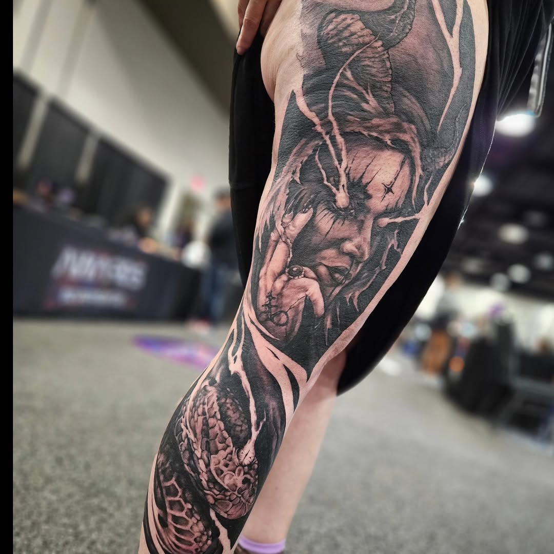 Tattoo by @d.r_tattoos — dark_realism, black_and_grey