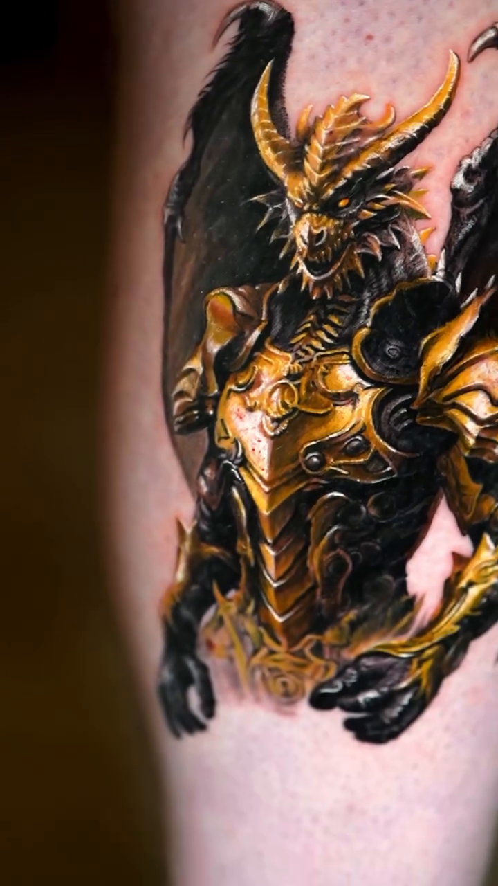 Armored dragon realism tattoo by Eun, Toronto, Ontario