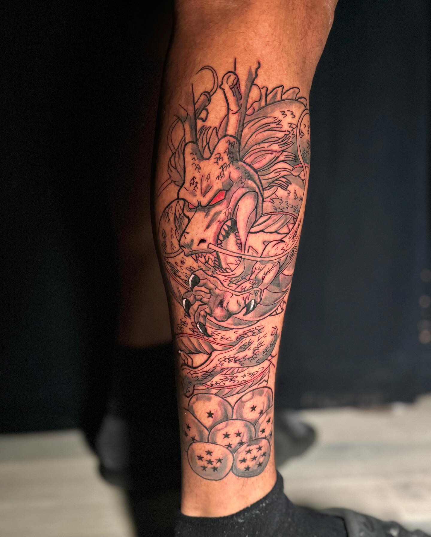Dragon japanese irezumi tattoo on the calf by Anthony Washington, Atlanta, Georgia