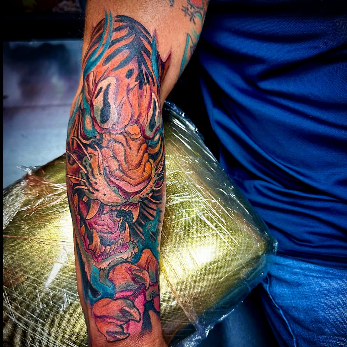 Tiger japanese irezumi tattoo on the forearm by Labbé