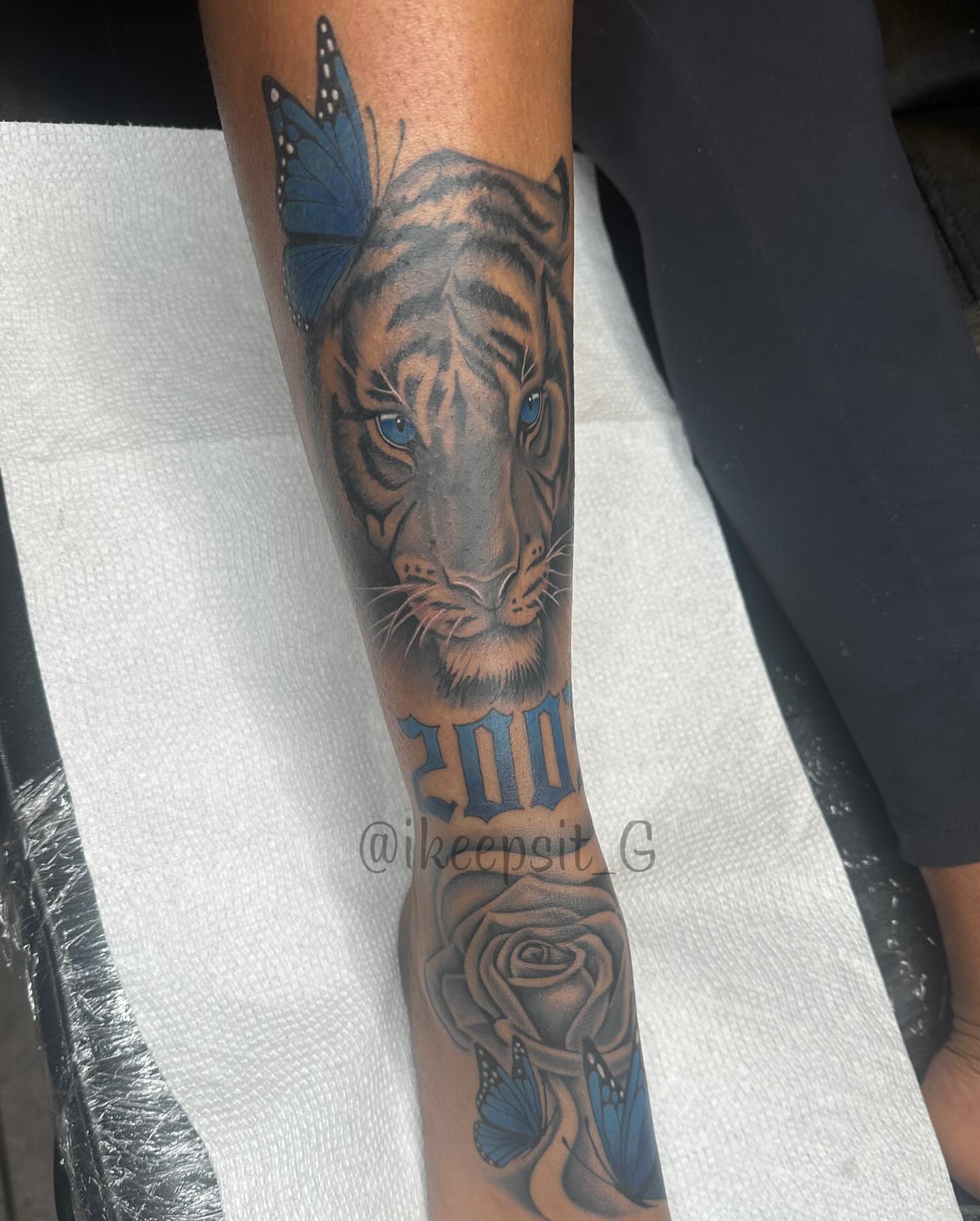 Tiger realism tattoo on the forearm by Prolific🏁so Gifted