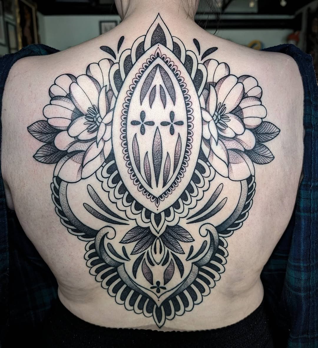 Tattoo by @kattiebaby — dotwork, ornamental