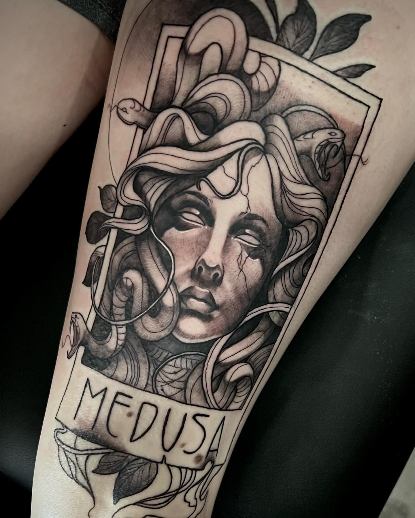 Medusa realism tattoo on the forearm by Tattoos by Alli Wilcox