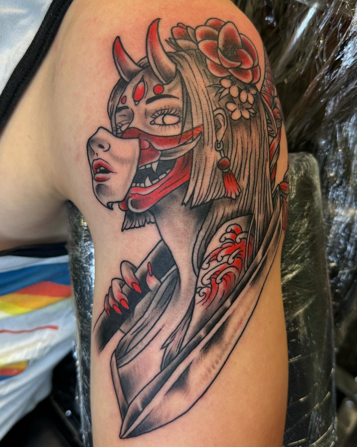 Demon woman japanese irezumi tattoo on the shoulder by Cory Perry-Servellon
