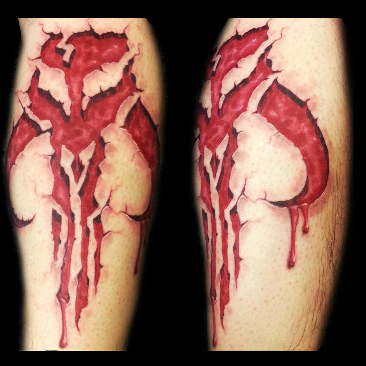 Bleeding heart realism tattoo on the leg by Martin Colonna