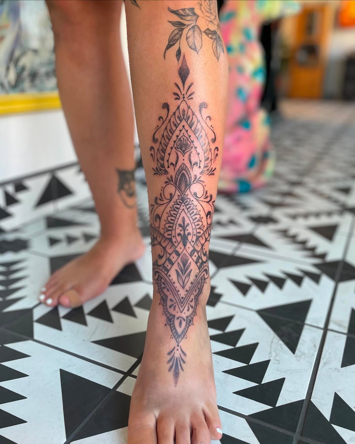Mandala geometric tattoo on the calf by ✤ Ornamental Tattoo Artist ✤